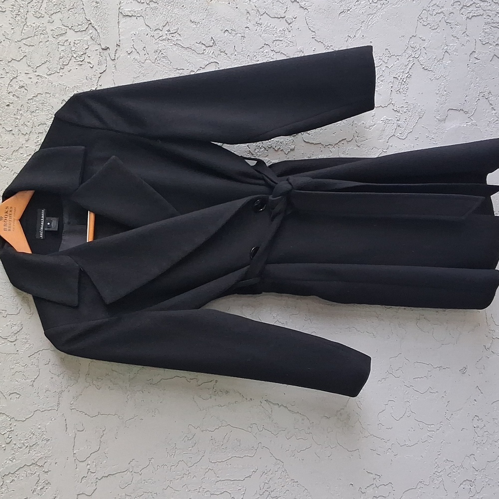 Sofia Cashmere Black Trench Coat with Tie Belt